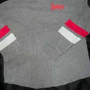 Nebraska Huskers Youth Med 7/8 Gray Shirt with Red Logo long sleeve